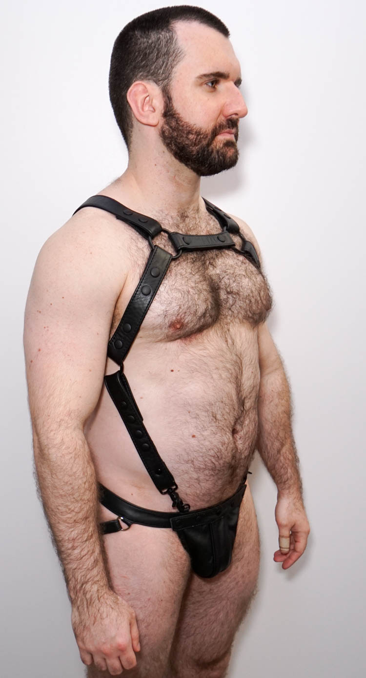 This great combo of leather harness and jockstrap is perfect for a leather night, big event like IML, CLAW or even Folsom or Dore Alley